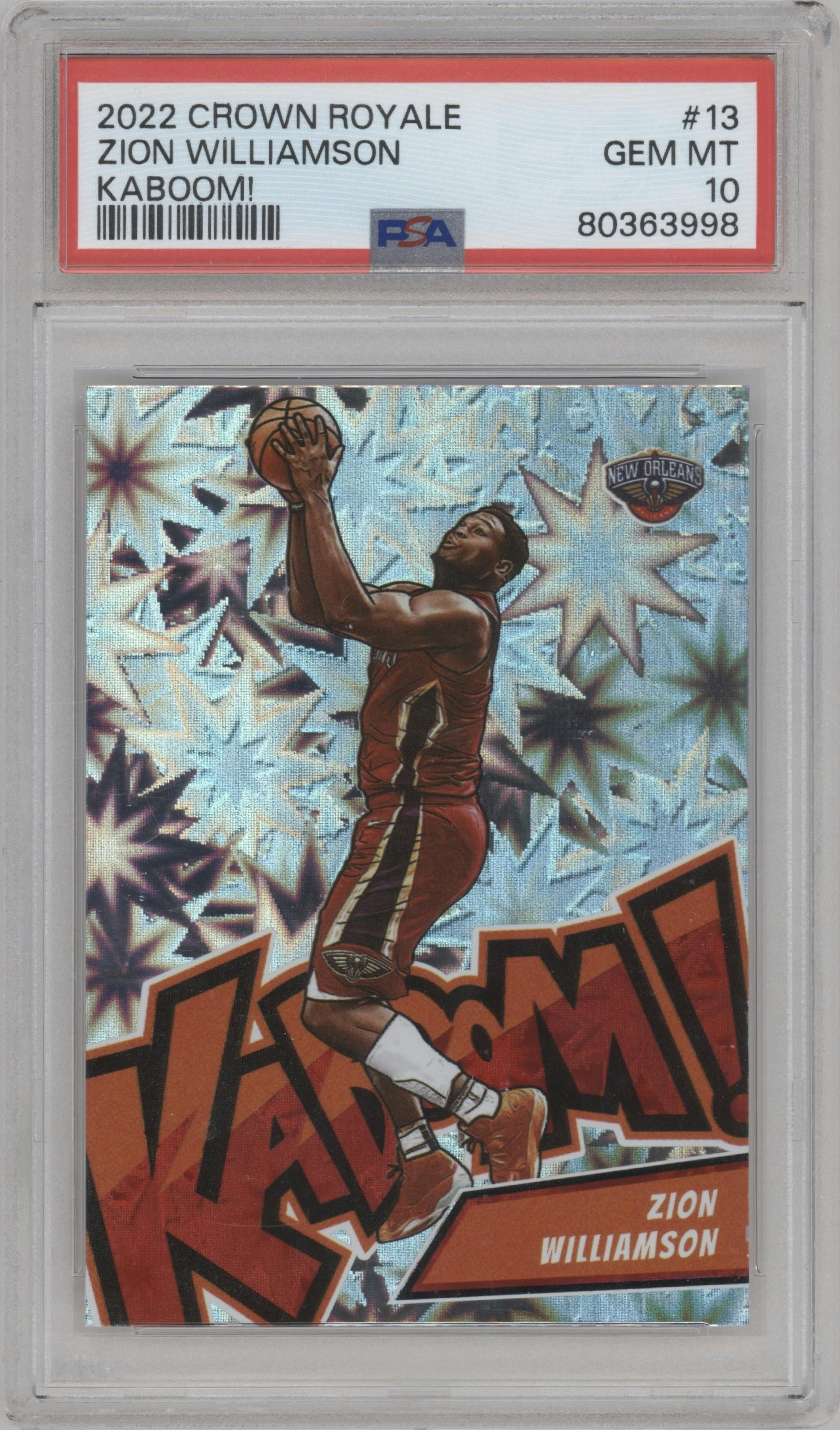 Zion Williamson from the 2022-23 Panini Crown Royale set graded by PSA and given an overall grade of 10.