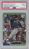 Ronald Acuna Jr. from the 2018 Topps Holiday Bowman set featuring a Green Festive parallel graded by PSA and given an overall grade of 9.