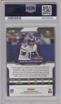 Justin Jefferson from the 2020 Panini Prizm set graded by PSA and given an overall grade of 9.