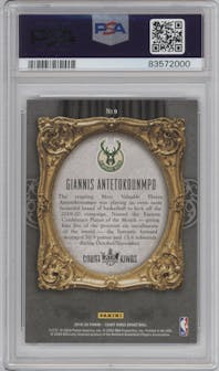 Giannis Antetokounmpo from the 2019-20 Panini Court Kings set graded by PSA and given an overall grade of 10.