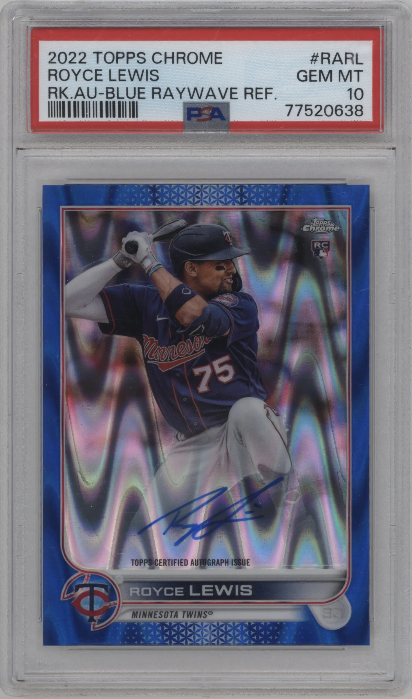 2022 Topps Chrome Rke.Auto Royce Lewis Blue RayWave Refractor PSA 10