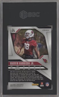 Marvin Harrison Jr. from the 2024 Panini Prizm set featuring a Lazer Prizm parallel graded by SGC and given an overall grade of 10.