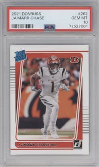 Ja'Marr Chase from the 2021 Panini Donruss set graded by PSA and given an overall grade of 10.