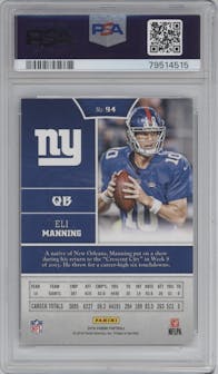 Eli Manning from the 2016 Panini set featuring a Chainmail Armor parallel graded by PSA and given an overall grade of 8.