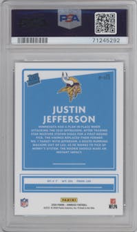 Justin Jefferson from the 2020 Panini Donruss set graded by PSA and given an overall grade of 10.