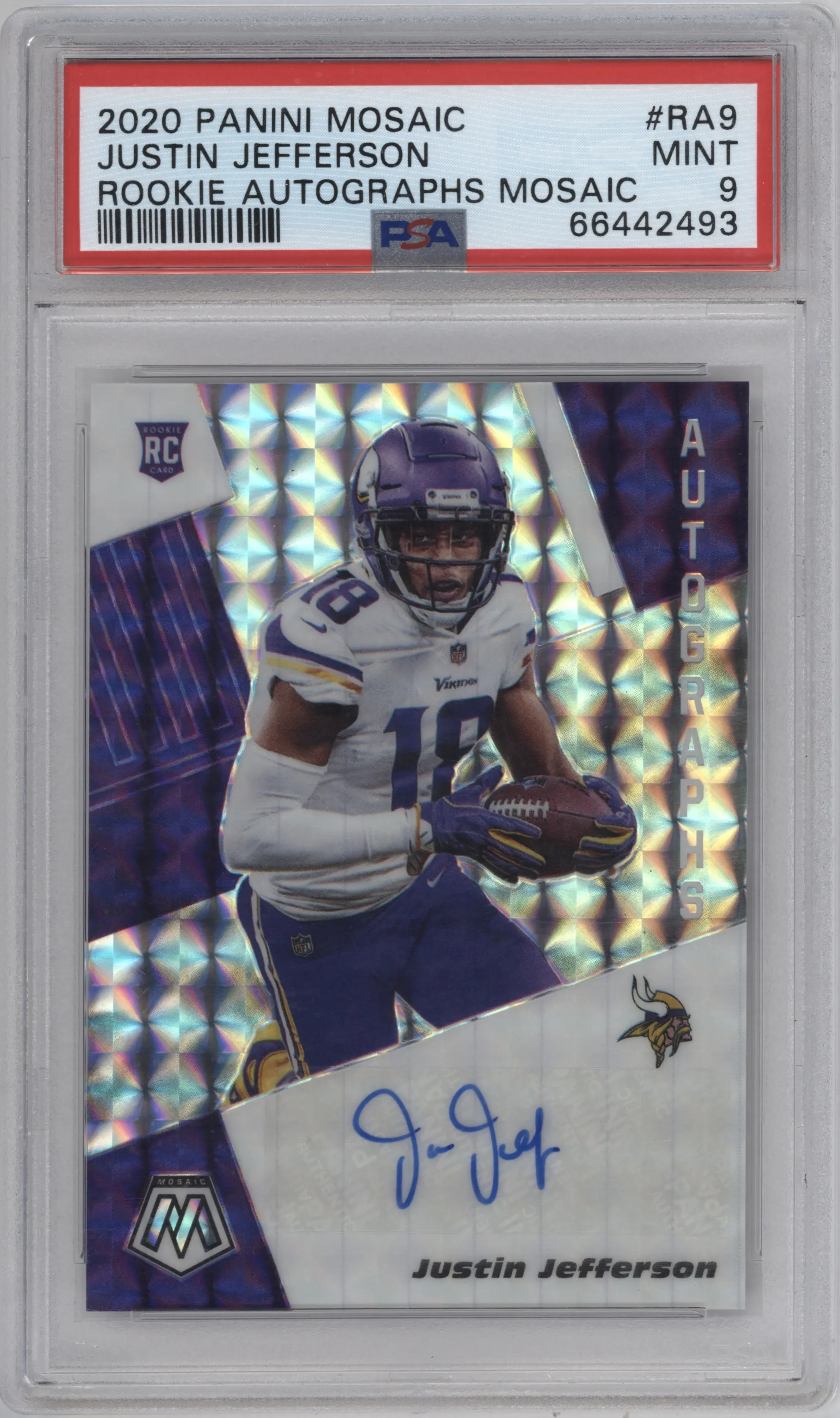 2020 Panini Mosaic Rke.Auto Justin Jefferson PSA 9