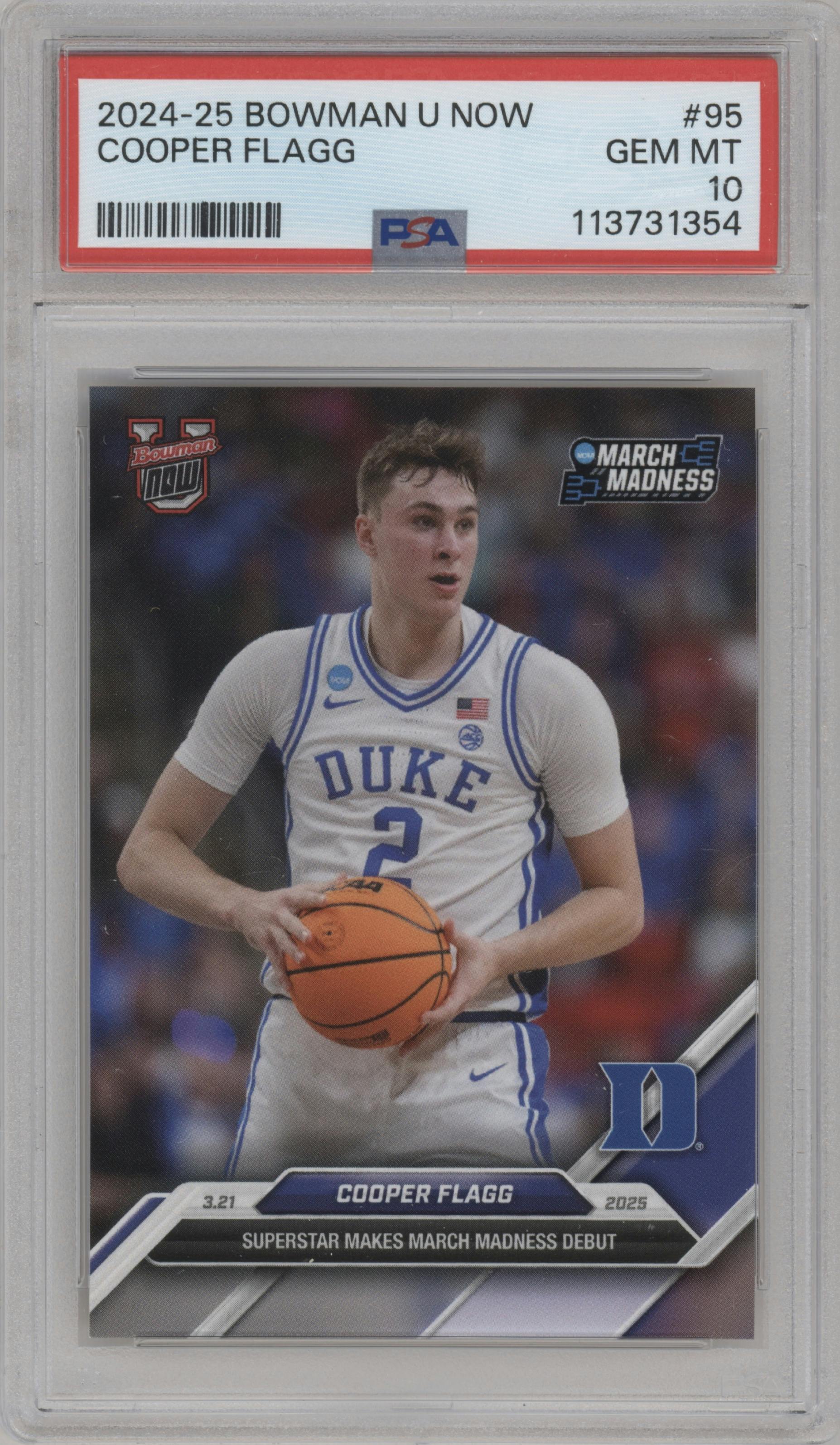 Cooper Flagg from the 2024-25 Bowman U Now set graded by PSA and given an overall grade of 10.