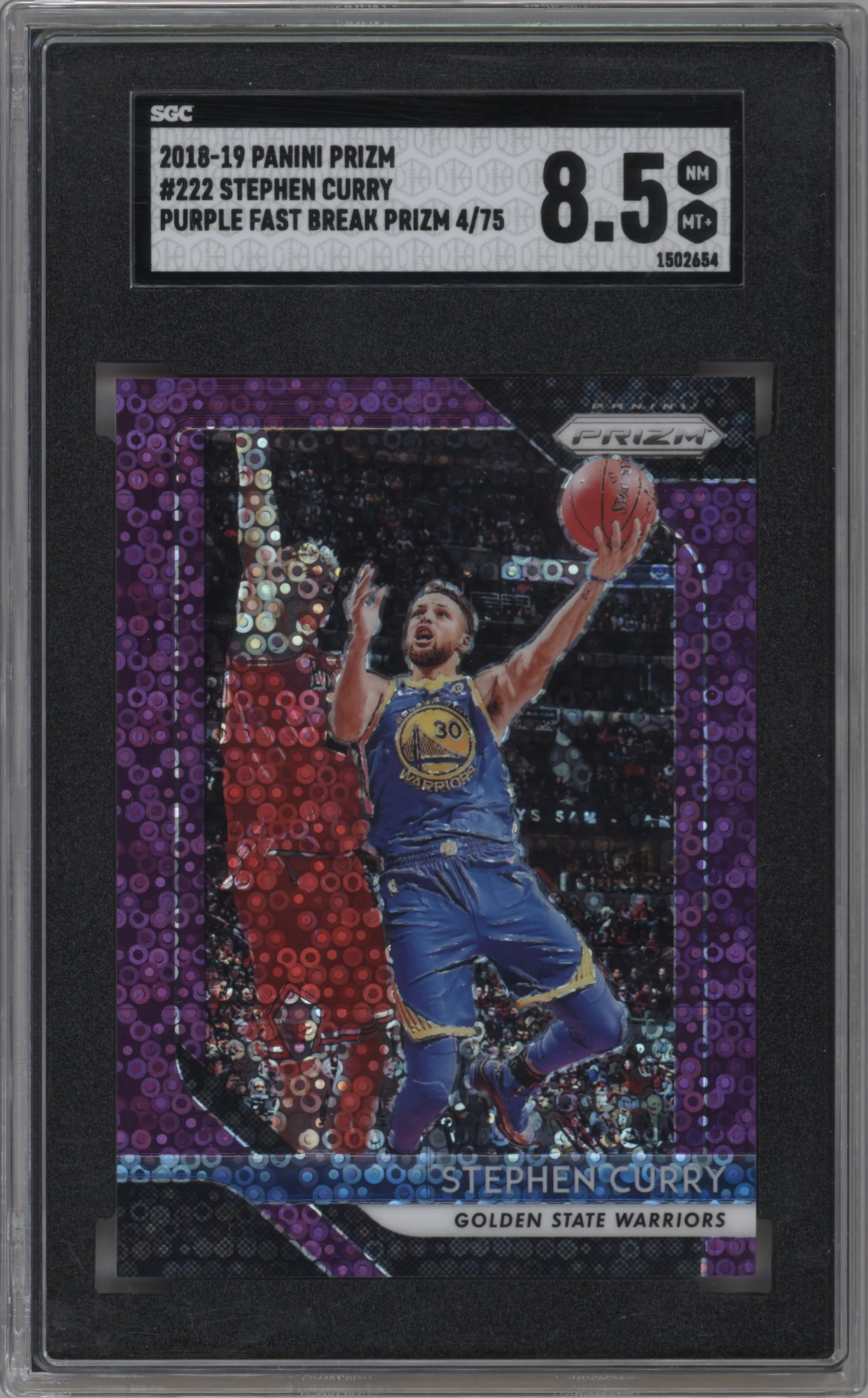 2018 Panini Prizm Stephen Curry Fast Break Purple SGC 8.5