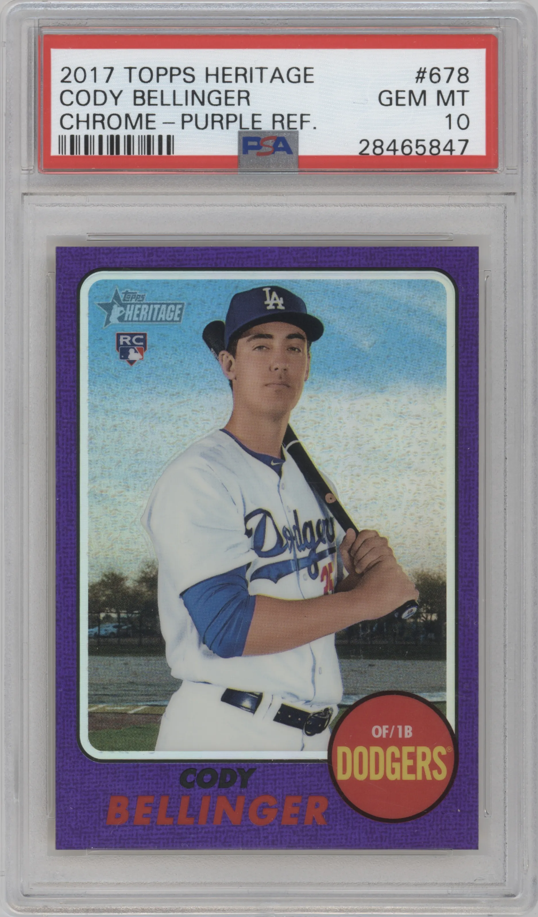 2017 Topps Heritage High Number Chrome Cody Bellinger Purple Hot Box Refractor PSA 10
