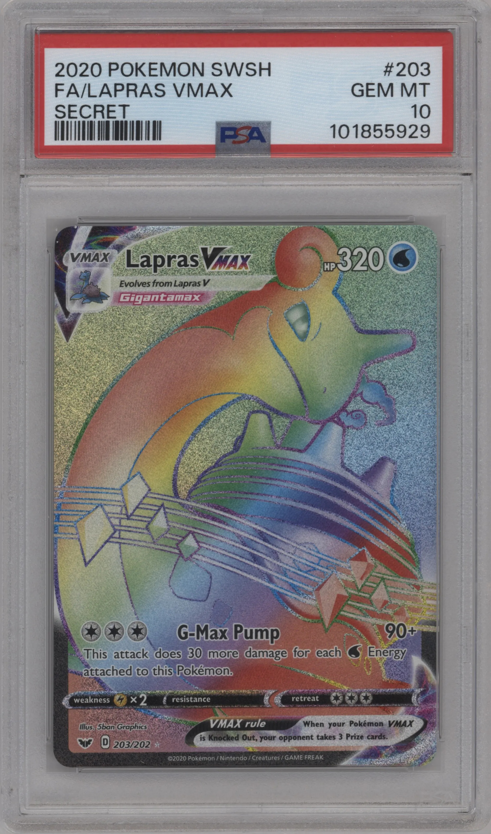 2020 Pokemon SWSH Lapras VMAX #203 PSA 10