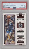 Anthony Edwards from the 2022-23 Panini Contenders set featuring a Game Ticket Red  parallel graded by PSA and given an overall grade of 10.