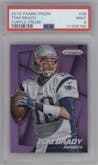 Tom Brady from the 2014 Panini Prizm set featuring a Purple Prizm  parallel graded by PSA and given an overall grade of 9.