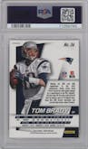 Tom Brady from the 2014 Panini Prizm set featuring a Purple Prizm  parallel graded by PSA and given an overall grade of 9.