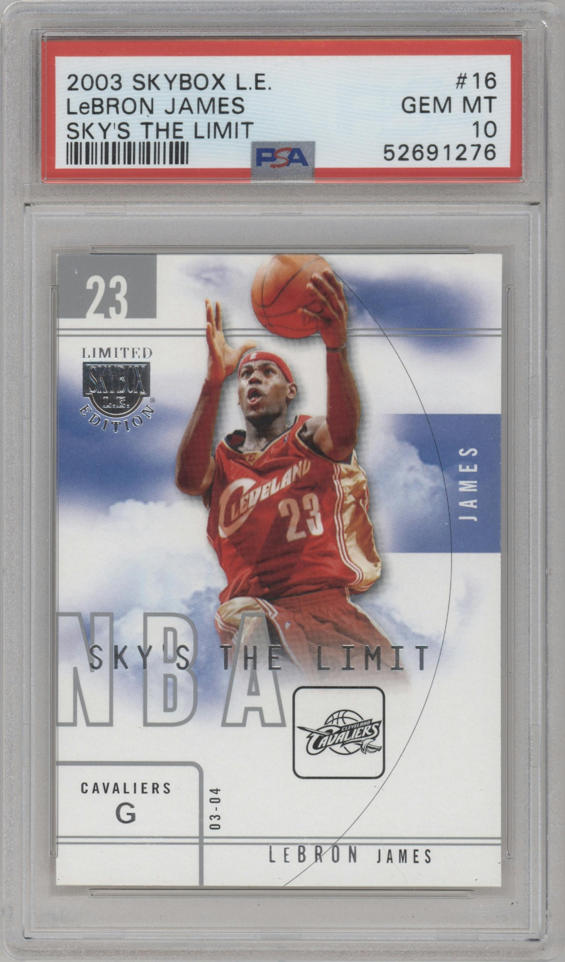 LeBron James from the 2003-04 SkyBox LE set graded by PSA and given an overall grade of 10.