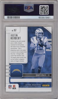Justin Herbert  from the 2020 Panini Absolute set graded by PSA and given an overall grade of 10.