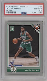 Jaylen Brown from the 2016-17 Panini Complete set featuring a Silver parallel graded by PSA and given an overall grade of 8.5.