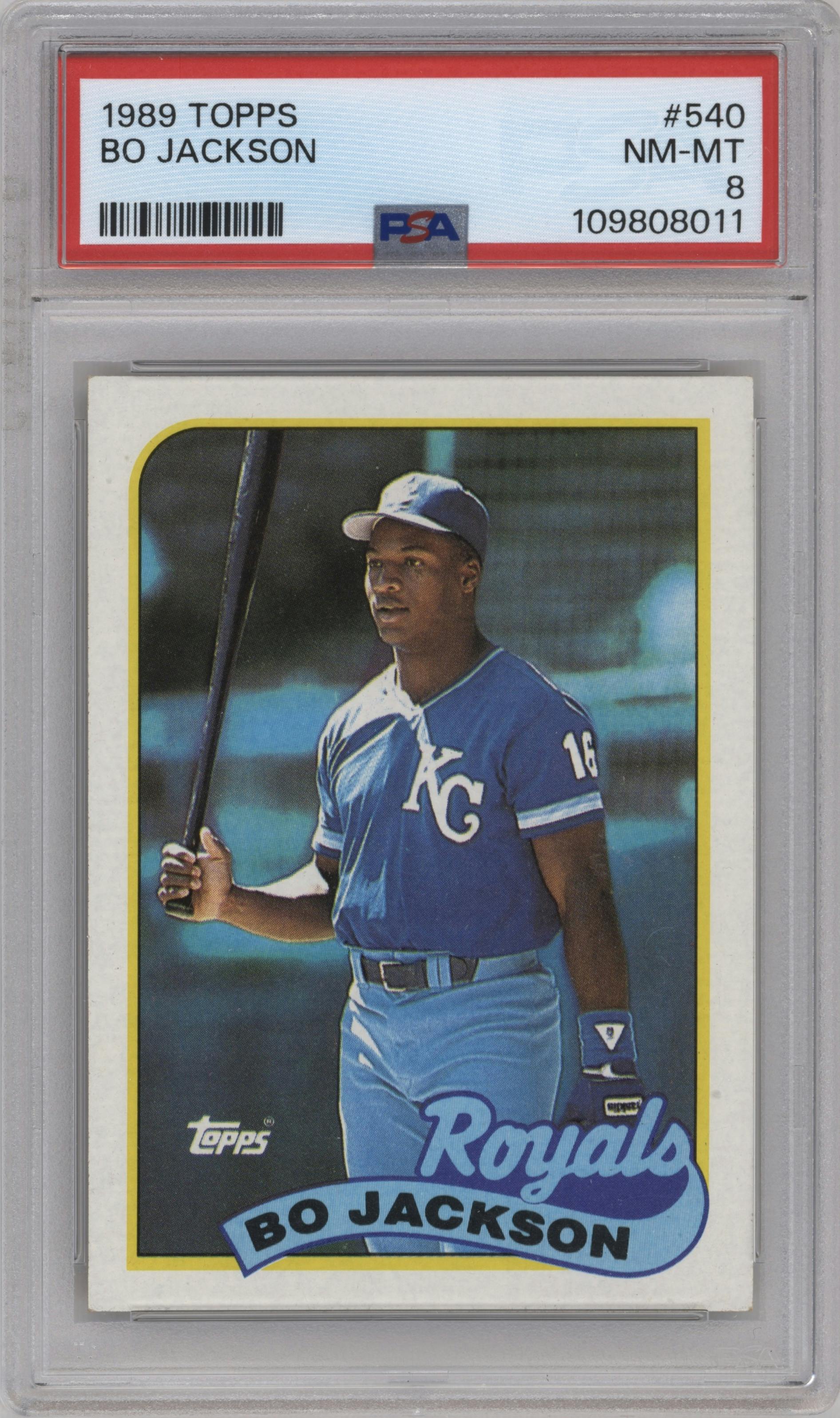 Bo Jackson from the 1989 Topps set graded by PSA and given an overall grade of 8.