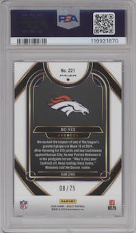 Bo Nix from the 2024 Panini Select set featuring a Tie-Dye parallel graded by PSA and given an overall grade of 9.