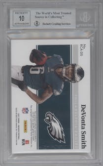DeVonta Smith from the 2021 Panini Encased set featuring a Sapphire parallel graded by Beckett and given an overall grade of 9.