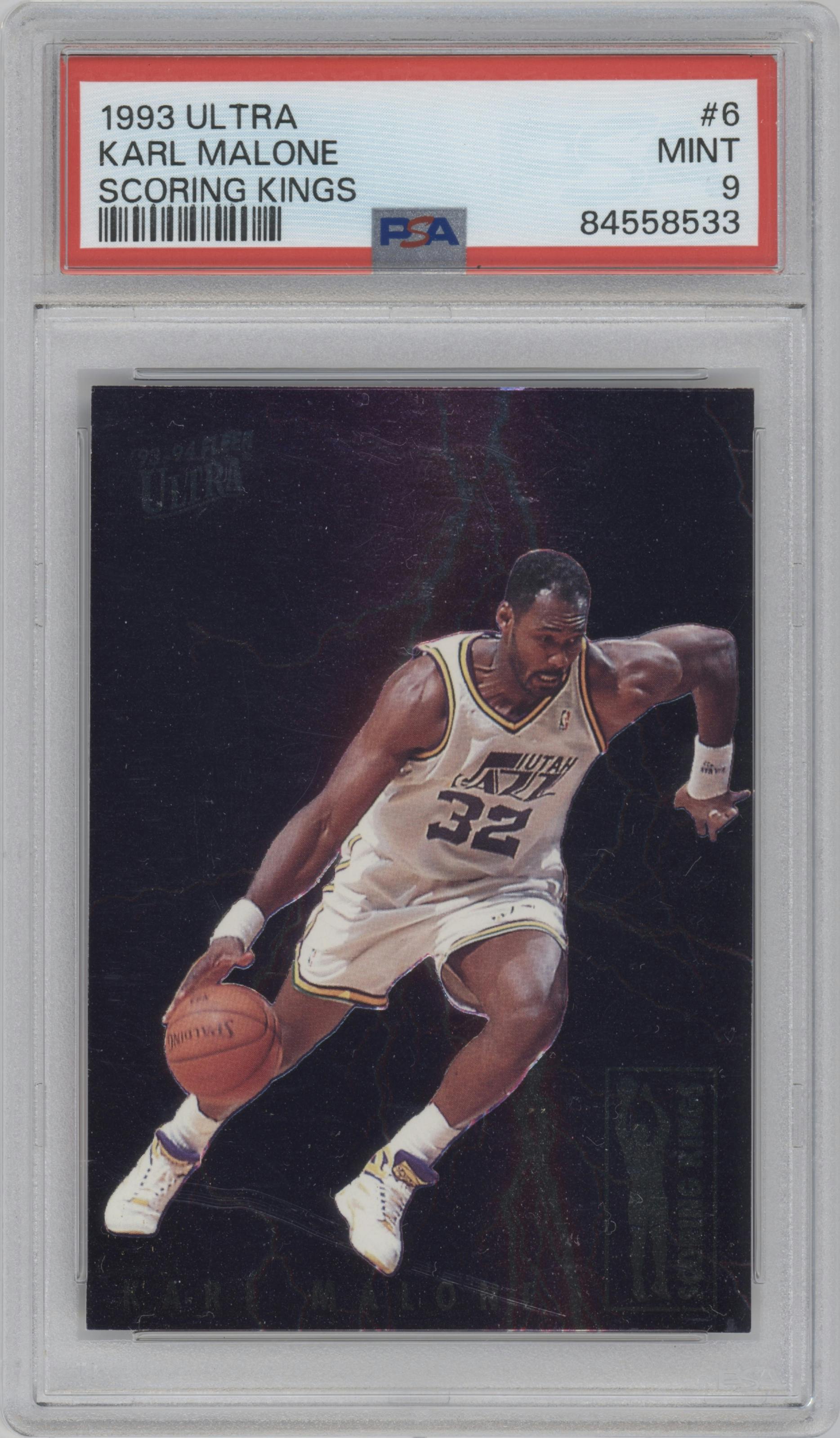 Karl Malone from the 1993-94 Fleer Ultra set graded by PSA and given an overall grade of 9.