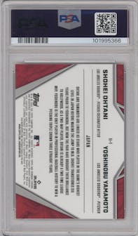Shohei Ohtani/Yoshinobu Yamamoto from the 2024 Bowman Chrome set graded by PSA and given an overall grade of 10.