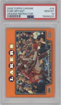 Kobe Bryant from the 2008-09 Topps Chrome  set featuring a Orange Refractor parallel graded by PSA and given an overall grade of 10.