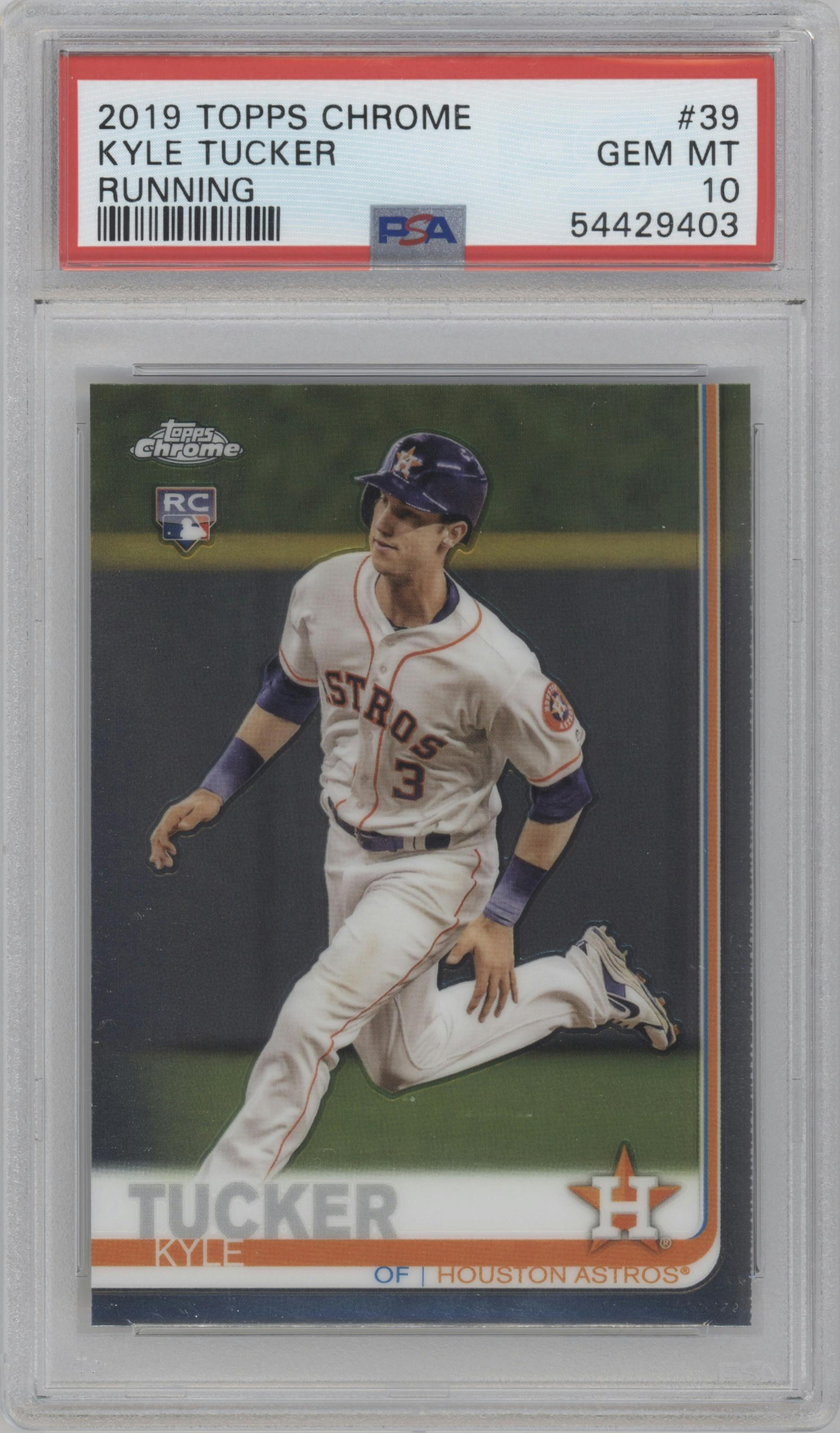 Kyle Tucker from the 2019 Topps Chrome set graded by PSA and given an overall grade of 10.