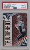 Tom Brady from the 2017 Panini Phoenix set featuring a Red parallel graded by PSA and given an overall grade of 10.