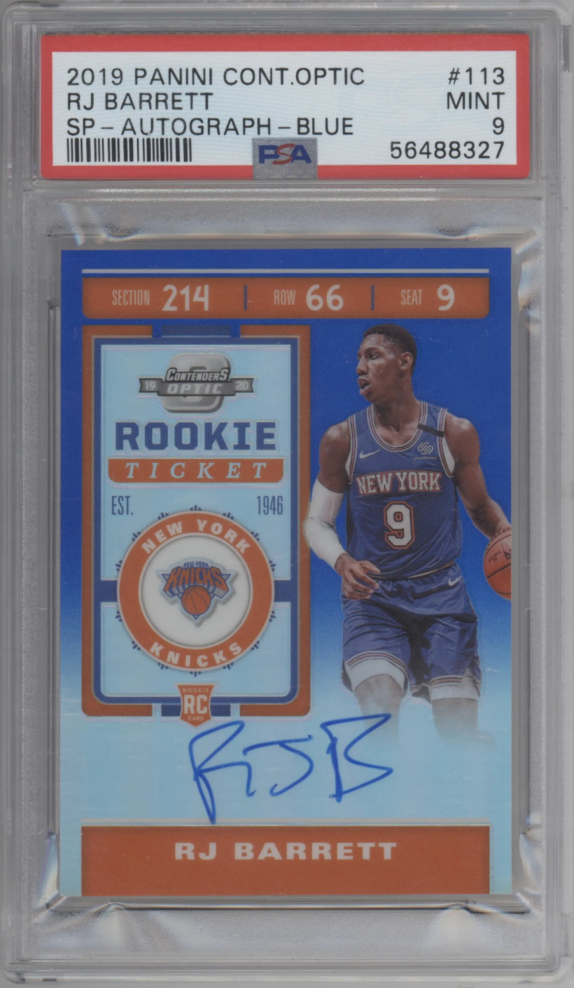 2019 Panini Contenders Optic Rke.Tkt.Var. RJ Barrett Blue #113 PSA 9