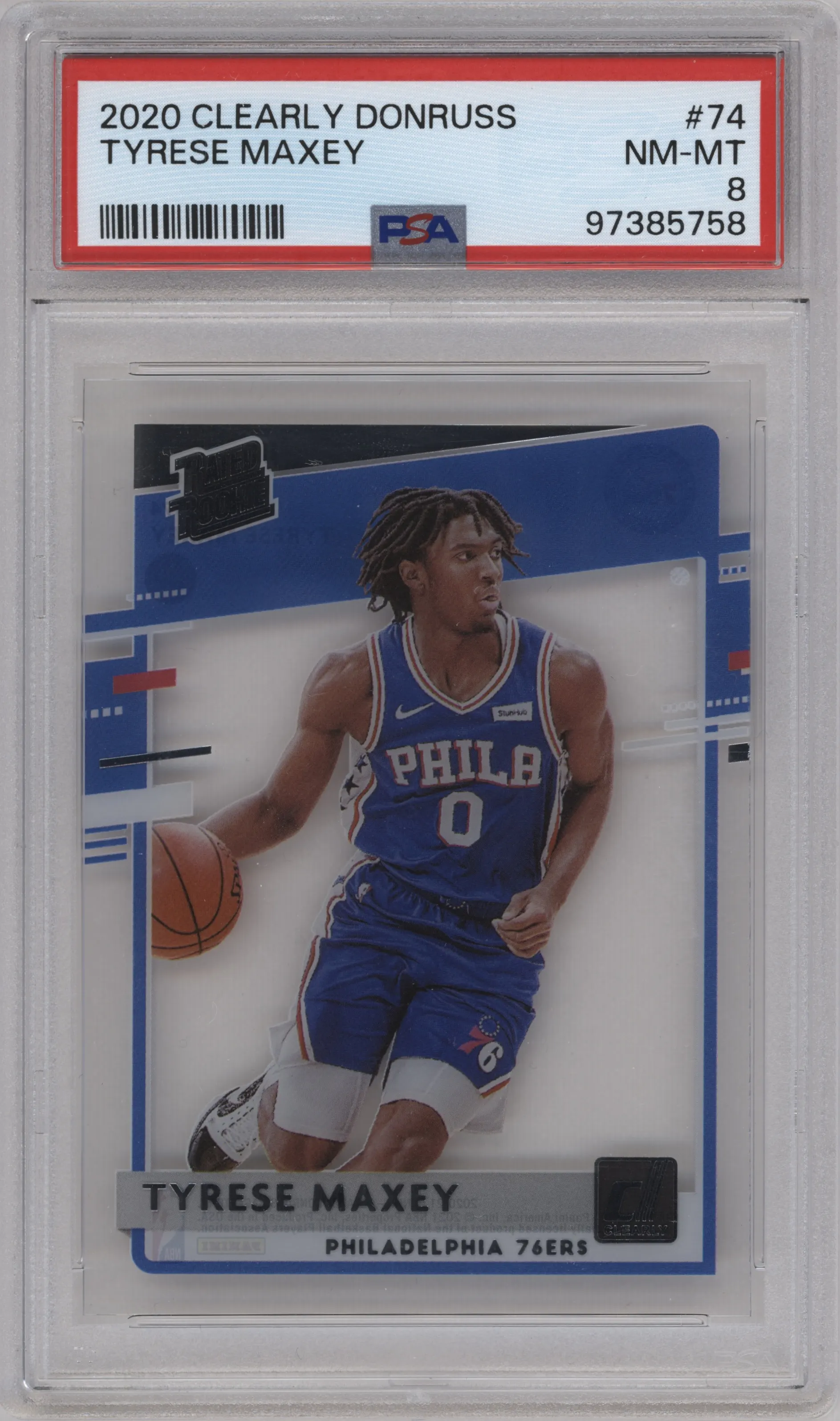 2020 Clearly Donruss Rated Rookie Tyrese Maxey PSA 8