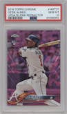 Ozzie Albies  from the 2018 Topps Chrome Update  set featuring a Pink Refractor parallel graded by PSA and given an overall grade of 10.
