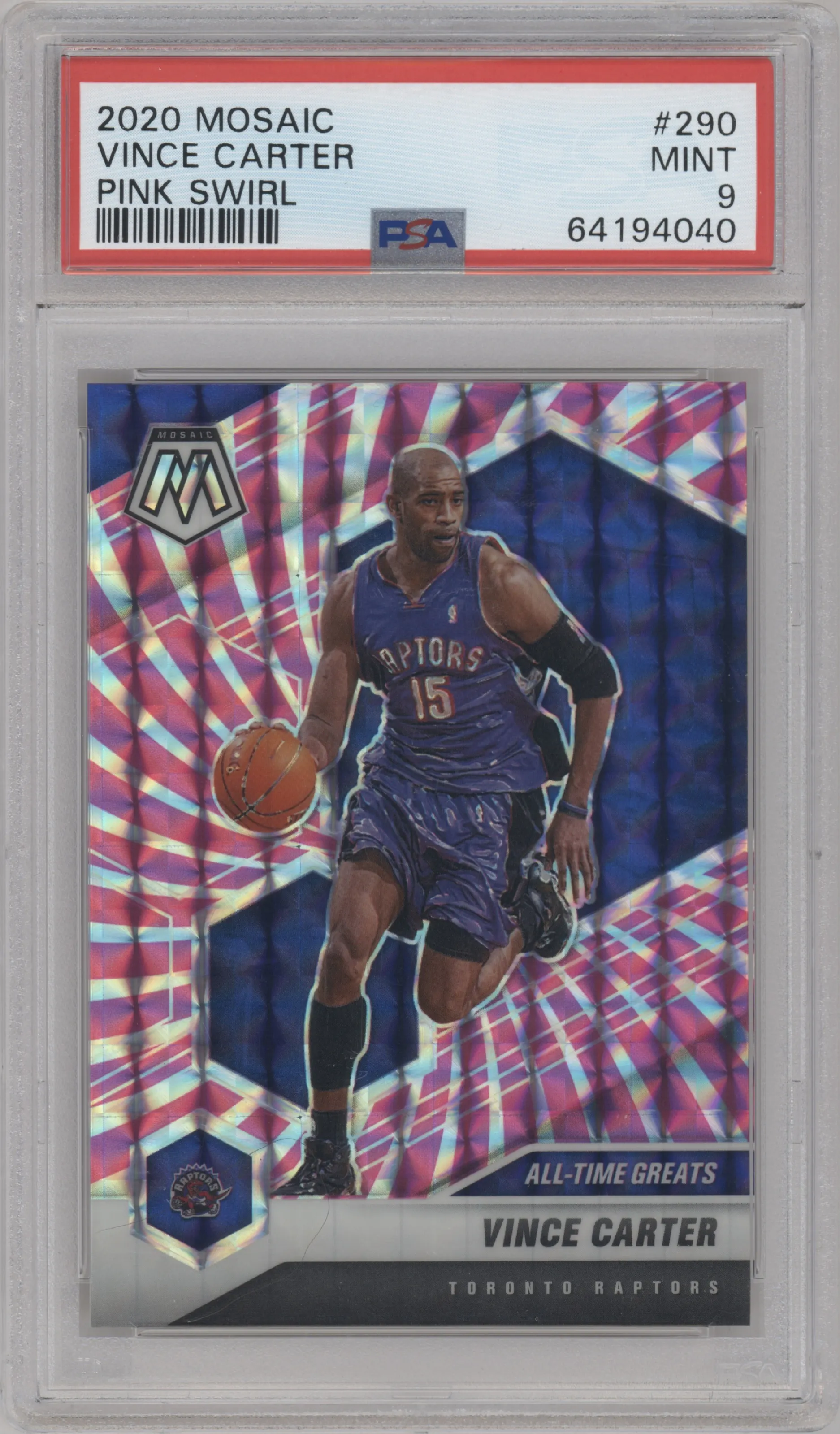 2020 Panini Mosaic Vince Carter Pink Swirl PSA 9