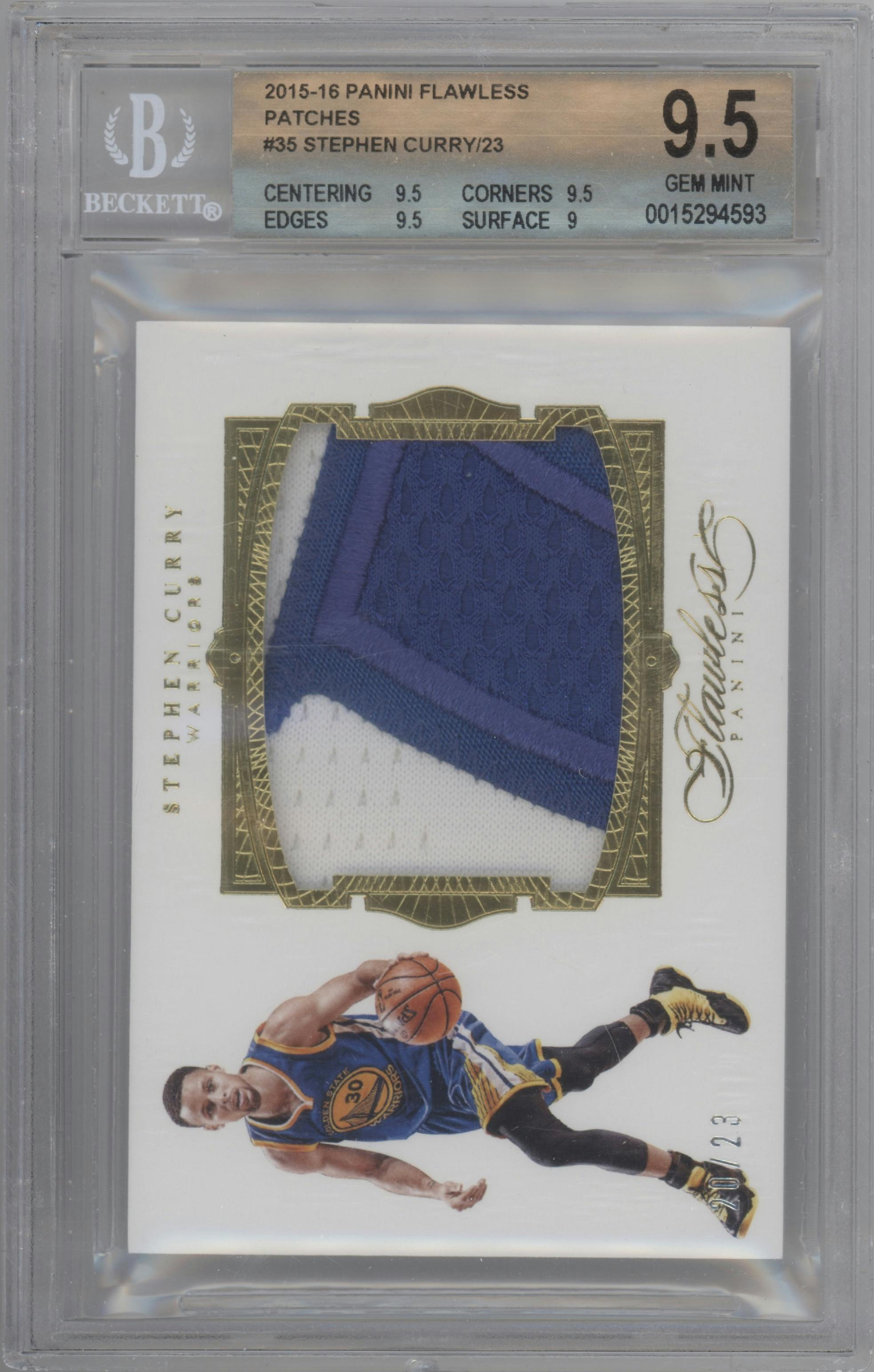 Stephen Curry from the 2015-16 Panini Flawless set graded by Beckett and given an overall grade of 9.5.