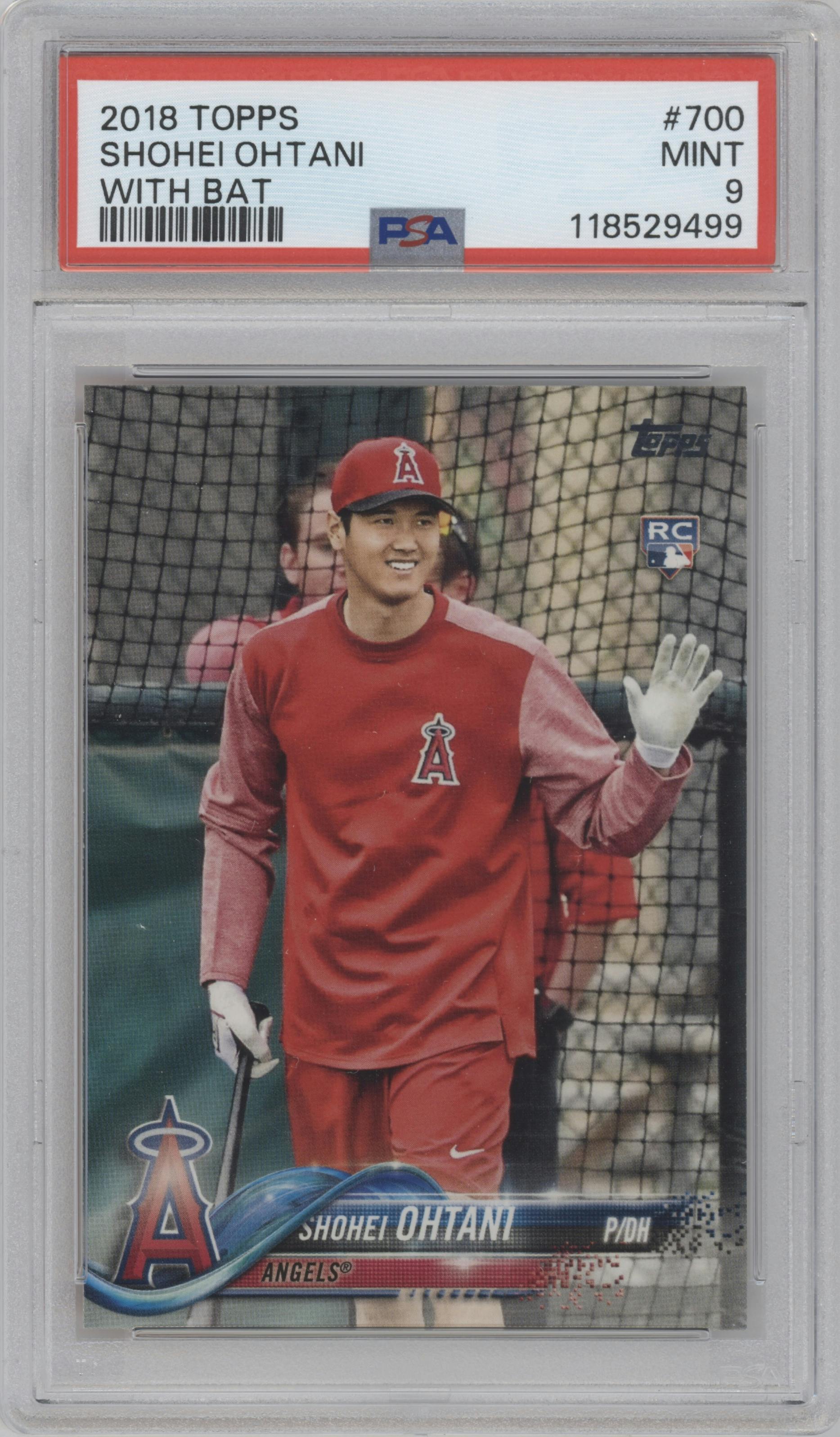 Shohei Ohtani from the 2018 Topps Series 2 set graded by PSA and given an overall grade of 9.