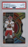 Patrick Mahomes II from the 2023 Panini Select set featuring a Die-Cut Tie-Dye Prizm parallel graded by PSA and given an overall grade of 10.