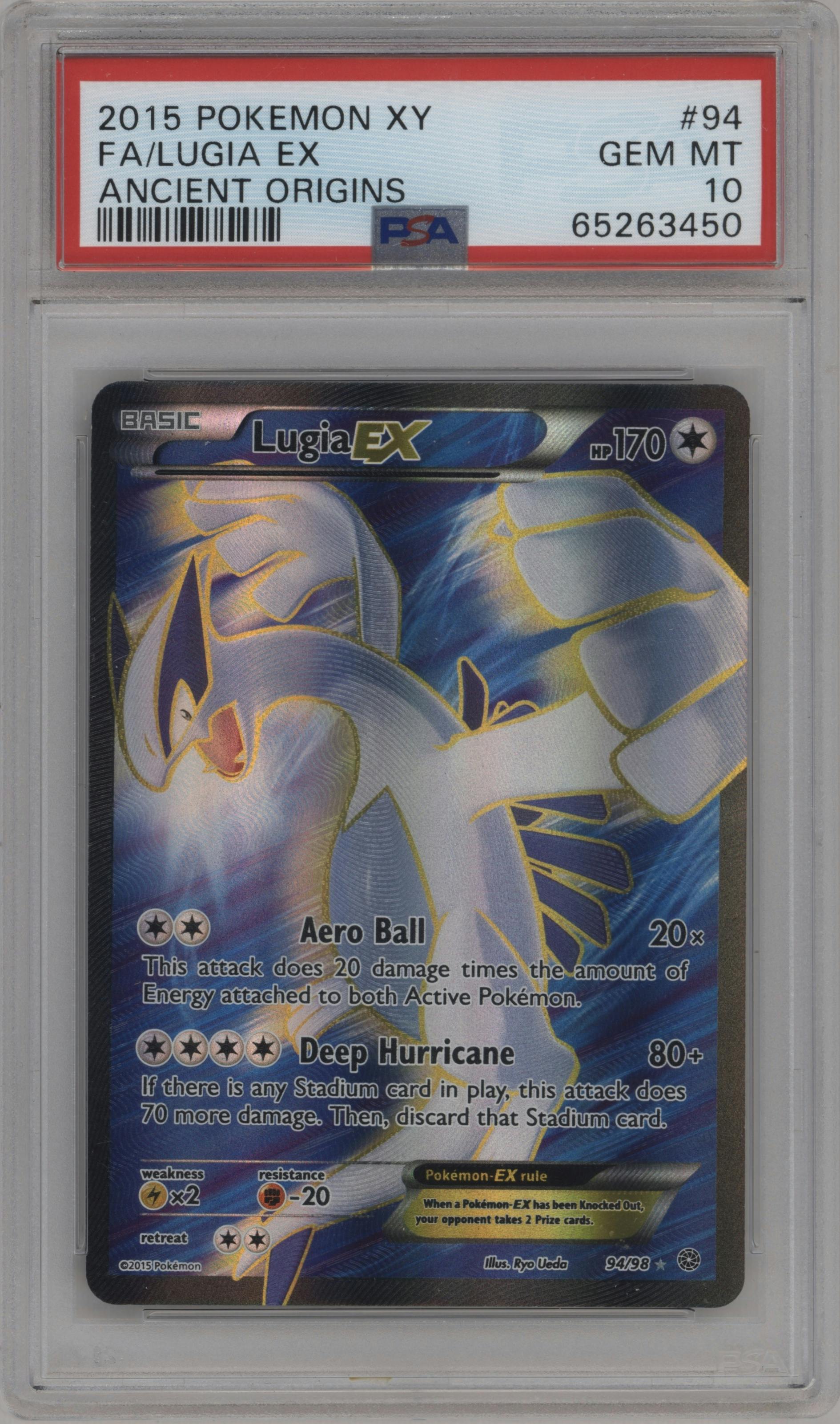 Lugia EX from the 2015 Pokemon XY set graded by PSA and given an overall grade of 10.