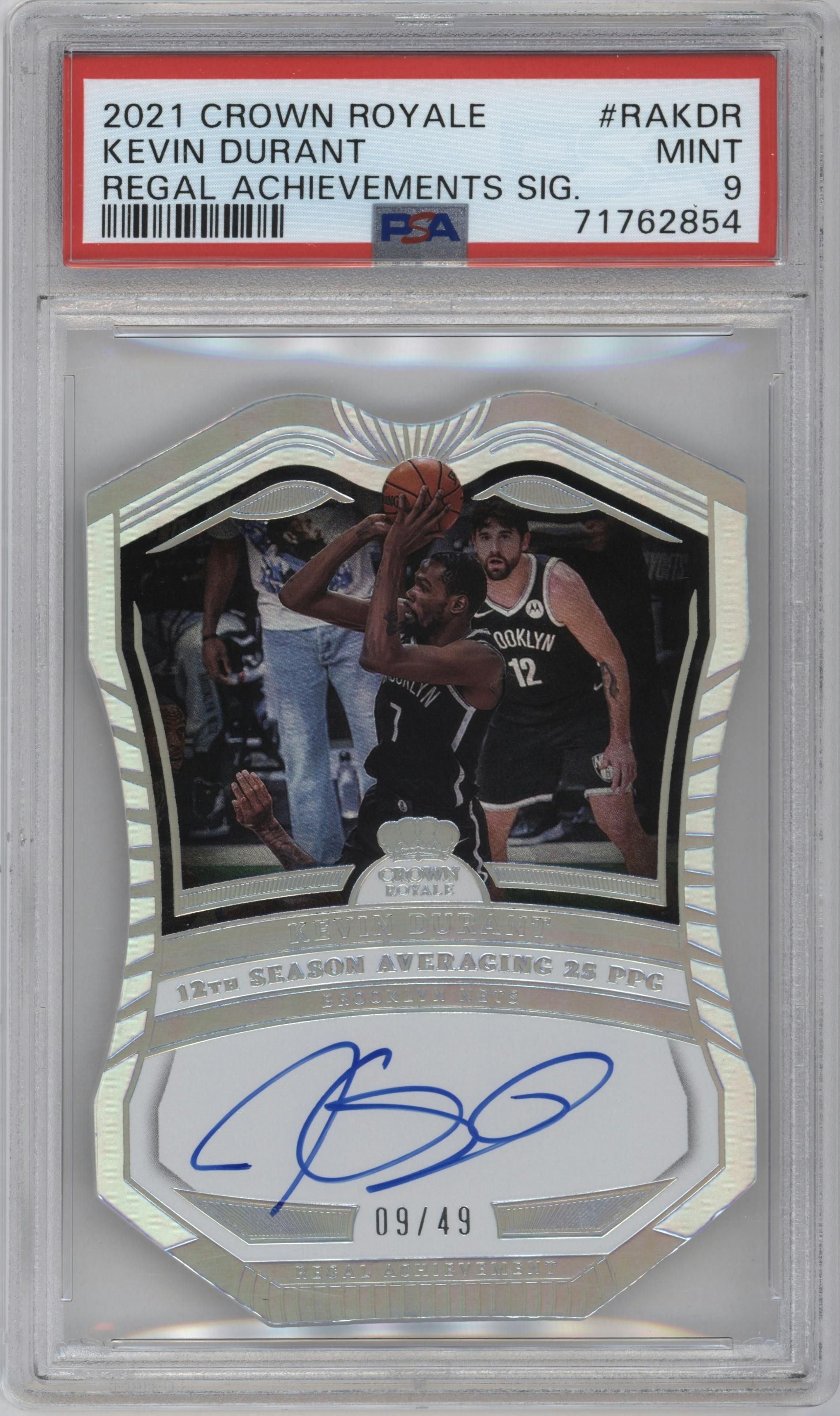 Kevin Durant from the 2021-22 Crown Royale set graded by PSA and given an overall grade of 9.