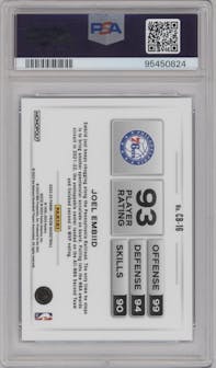 Joel Embiid from the 2022-23 Panini Prizm Monopoly set graded by PSA and given an overall grade of 9.