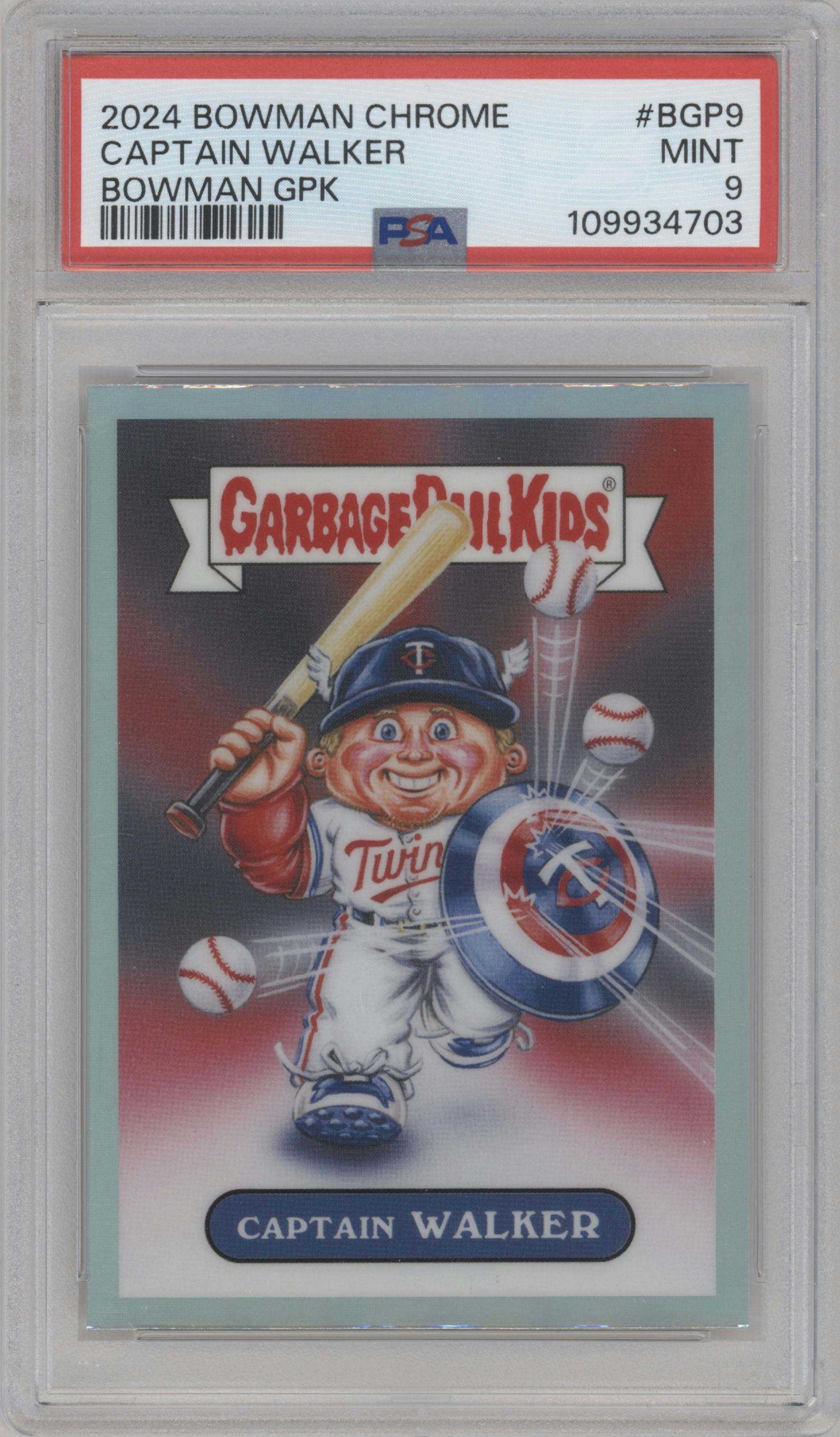 Captain Walker from the 2024 Bowman Chrome set graded by PSA and given an overall grade of 9.