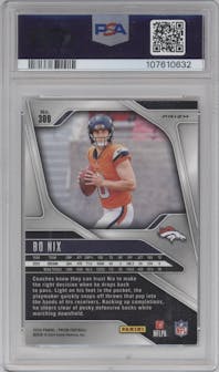 Bo Nix from the 2024 Panini Prizm set featuring a Lazer Prizm parallel graded by PSA and given an overall grade of 10.