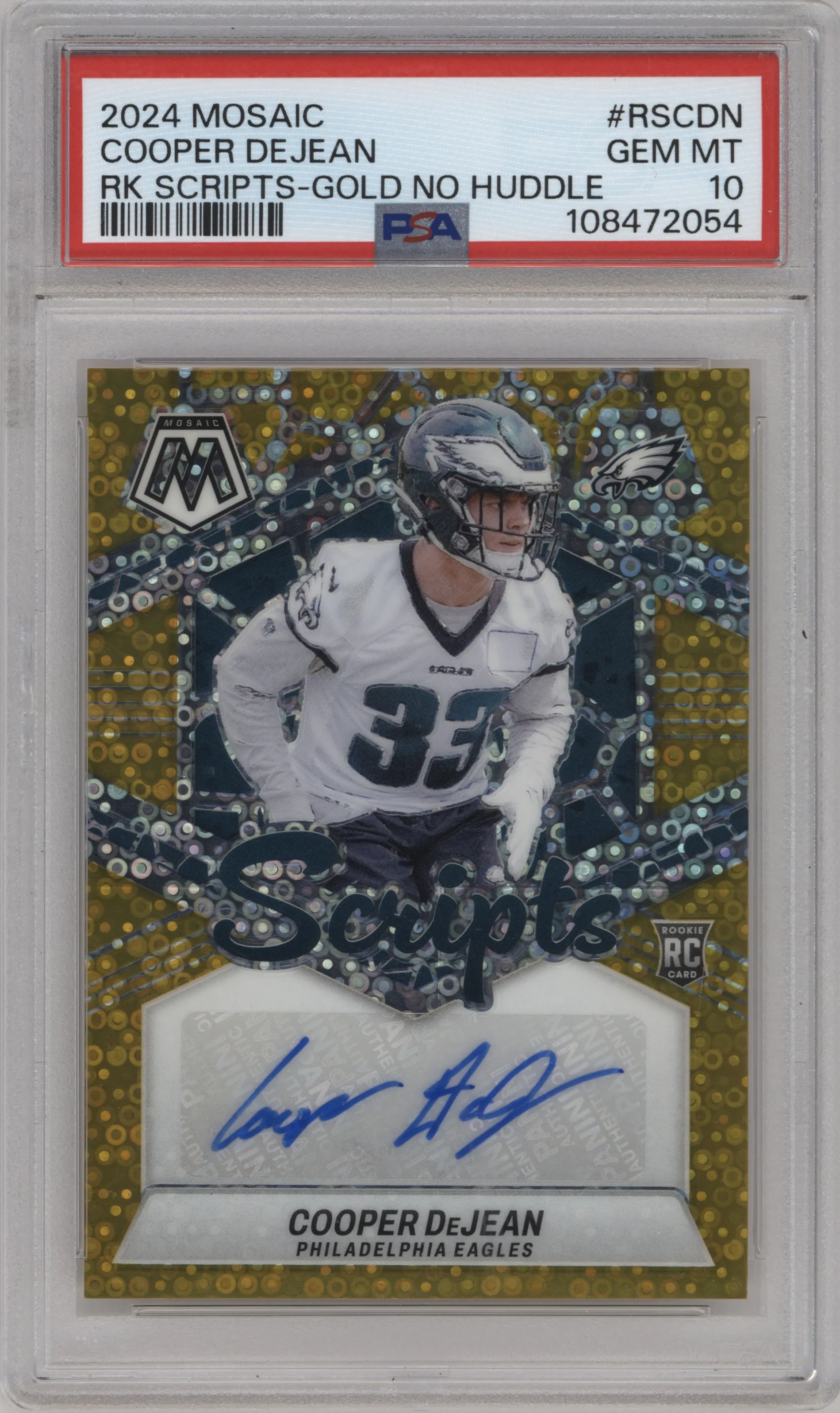 2024 Panini Mosaic Rke.Scripts Cooper DeJean No Huddle Gold #RS-CDN PSA 10