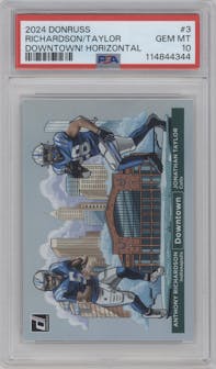 Anthony Richardson/Jonathan Taylor from the 2024 Donruss set graded by PSA and given an overall grade of 10.