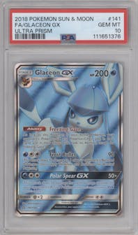 Glaceon GX from the 2018 Pokemon S&M  set graded by PSA and given an overall grade of 10.