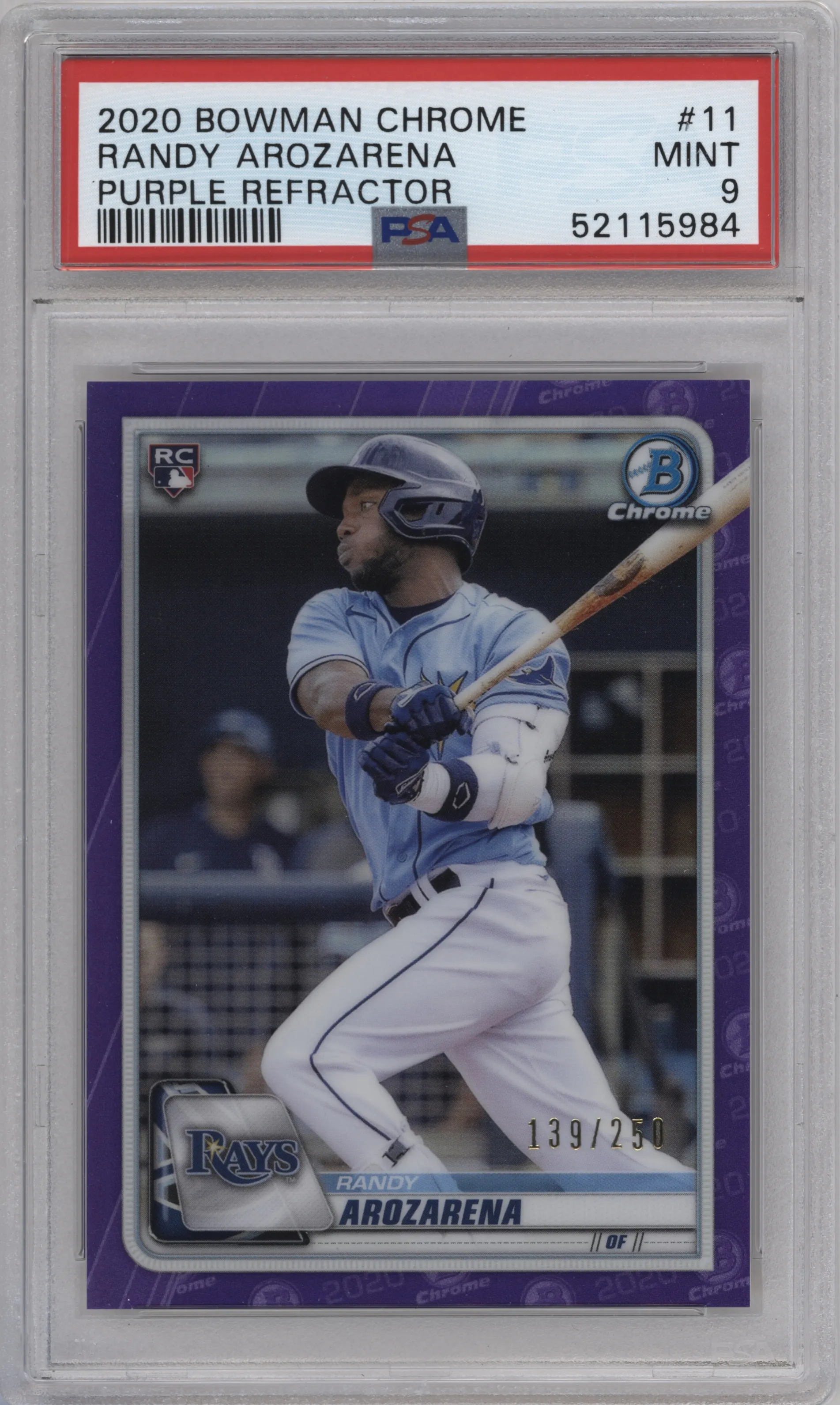 2020 Bowman Chrome Randy Arozarena Purple Refractor PSA 9