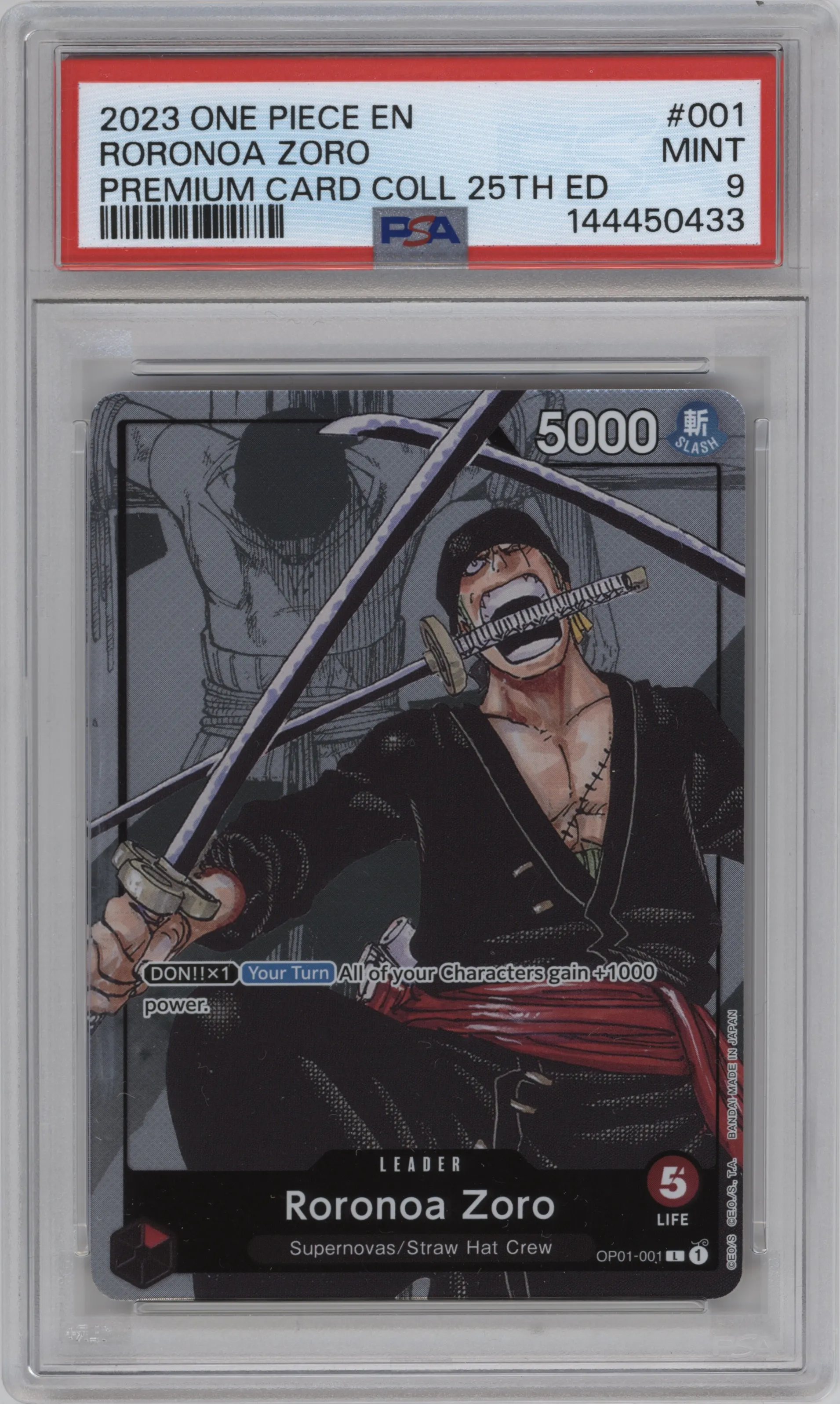 2023 One Piece Premium Collection 25th Ed. Roronoa Zoro L #OP01-001 L PSA 9