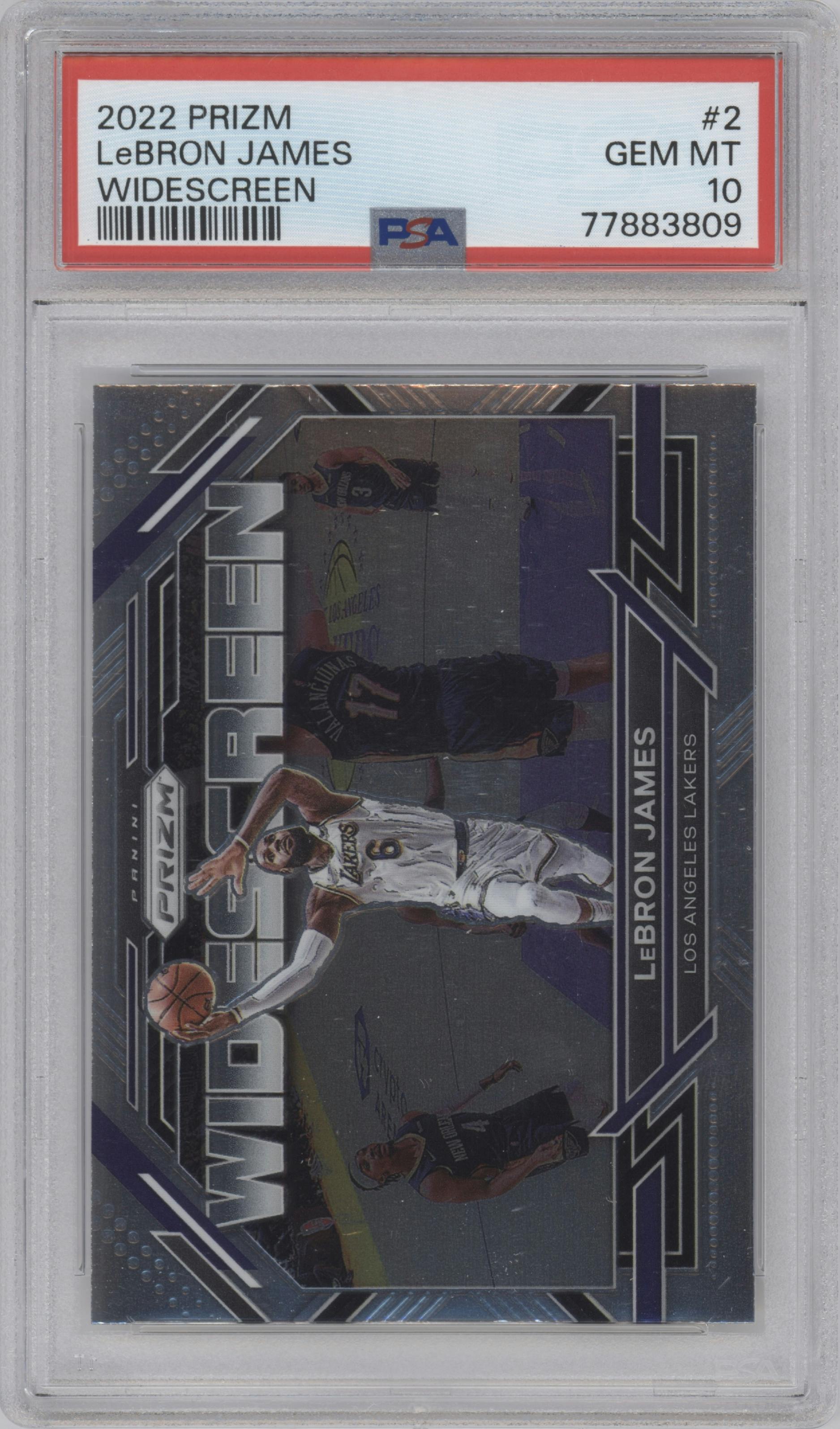 Lebron James from the 2022-23 Panini Prizm  set graded by PSA and given an overall grade of 10.