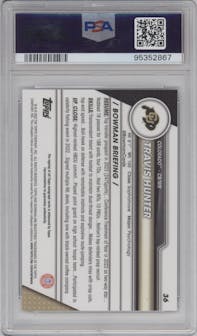 Travis Hunter from the 2023 Bowman Chrome University set graded by PSA and given an overall grade of 10.