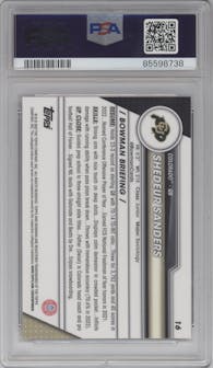Shedeur Sanders from the 2023 Bowman Chrome University set featuring a Pink Refractor parallel graded by PSA and given an overall grade of 10.