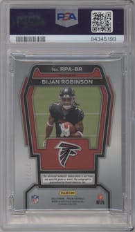 Bijan Robinson from the 2023 Panini Prizm set graded by PSA and given an overall grade of 9.