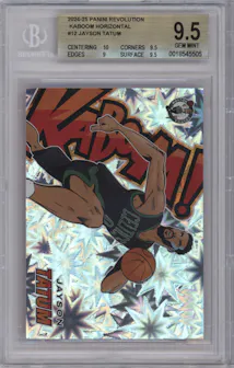Jayson Tatum from the 2024-25 Panini Revolution set graded by Beckett and given an overall grade of 9.5.